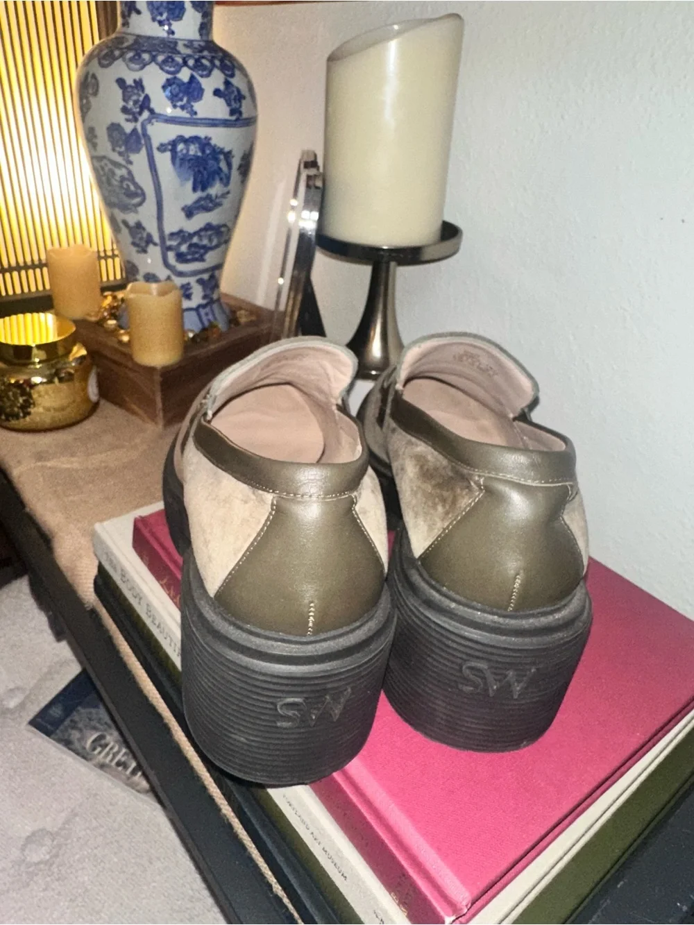 Stuart Weitzman Soho Olive Velvet Lug Sole Loafers